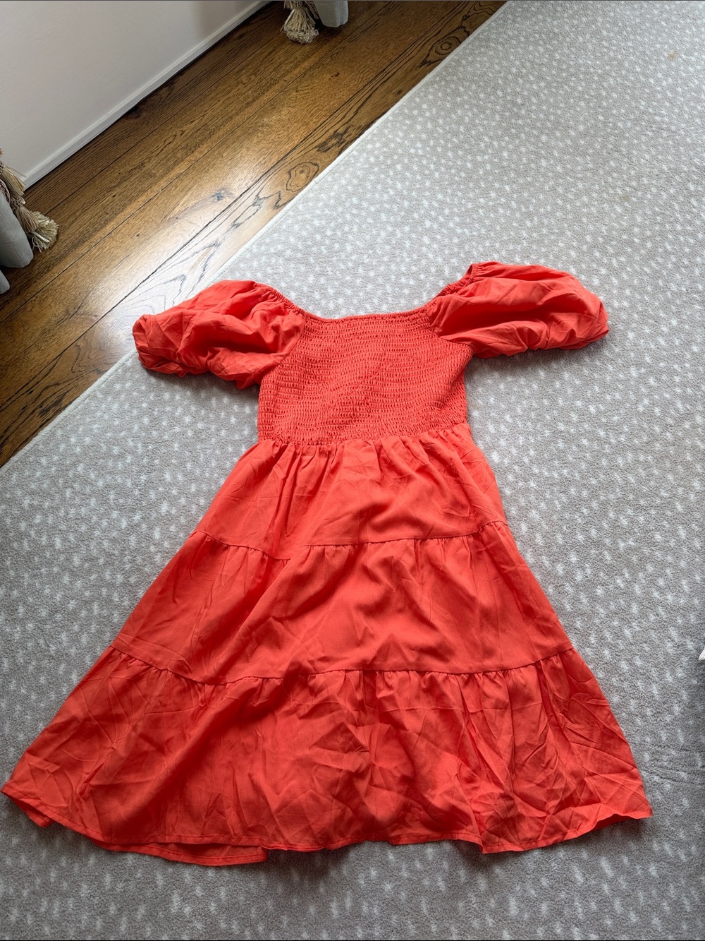 Women's Puff-Sleeve Tiered Midi Dress - Coral